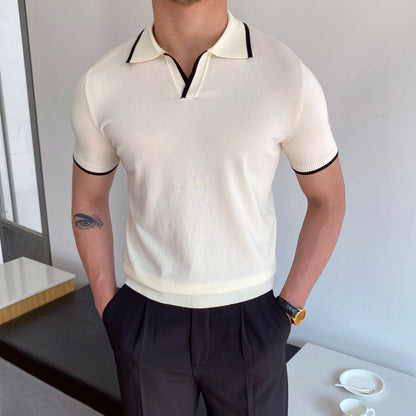 Men's Elbow-Sleeved Polo Collar T-Shirt