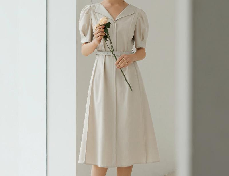 Lapel Lantern Sleeve Dress