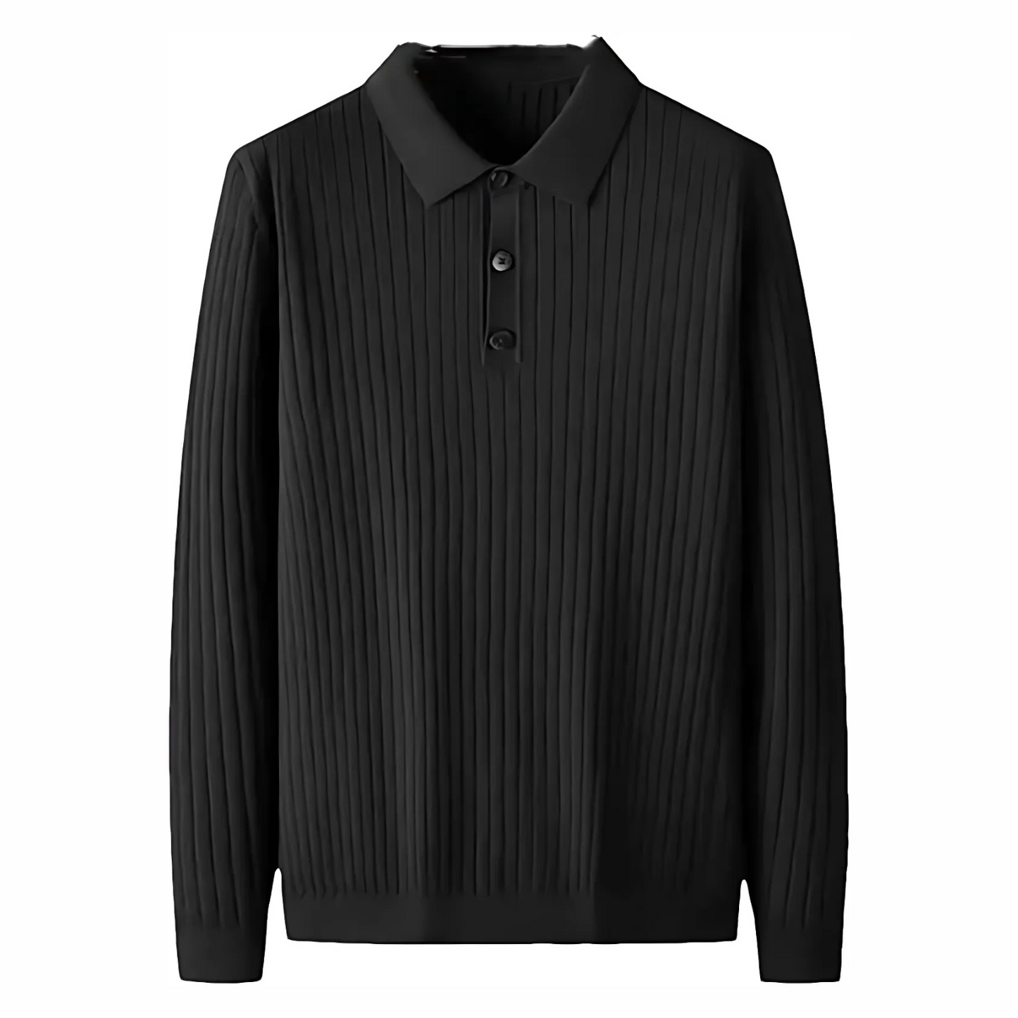 LONG SLEEVE RIBBED POLO SWEATER