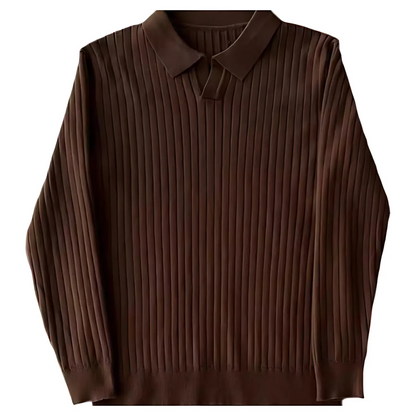 LONG SLEEVE RIBBED POLO SWEATER