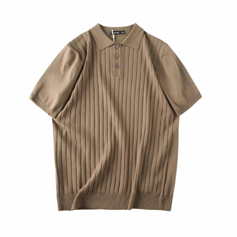 Knitted Solid Color Polo Collar Short Sleeve