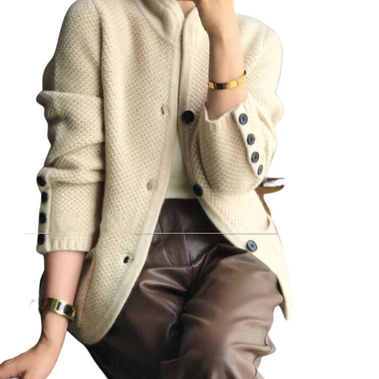 All-Wool Stand Collar Women's Cardigan