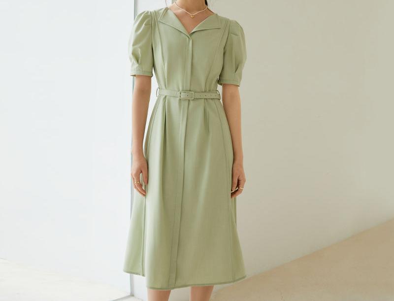 Lapel Lantern Sleeve Dress