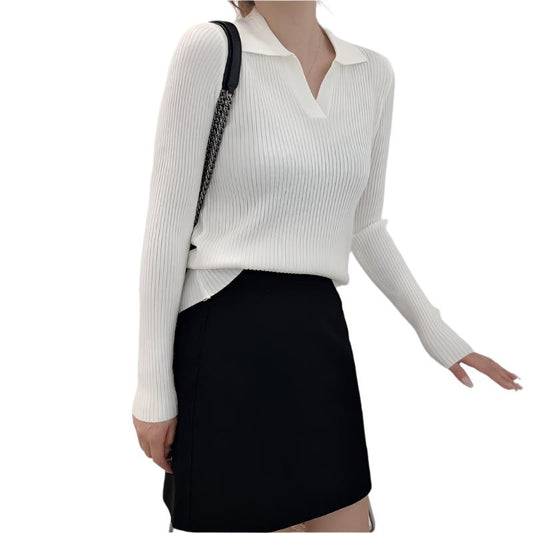 V-Neck Polo Collar Sweater