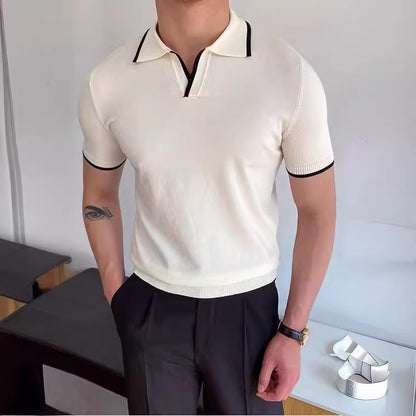 Men's Elbow-Sleeved Polo Collar T-Shirt