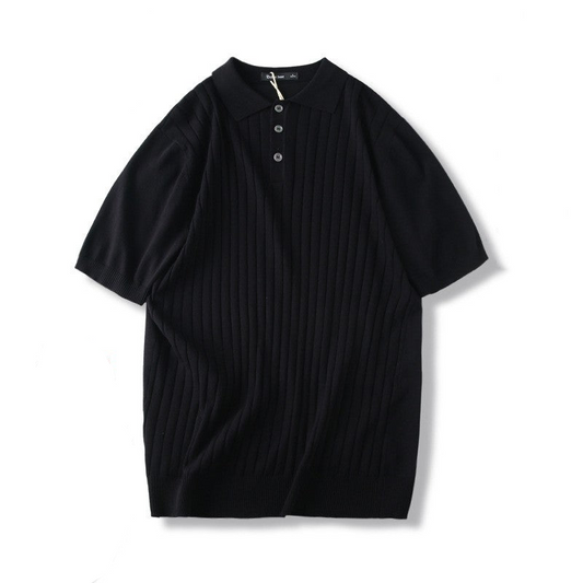 Knitted Solid Color Polo Collar Short Sleeve