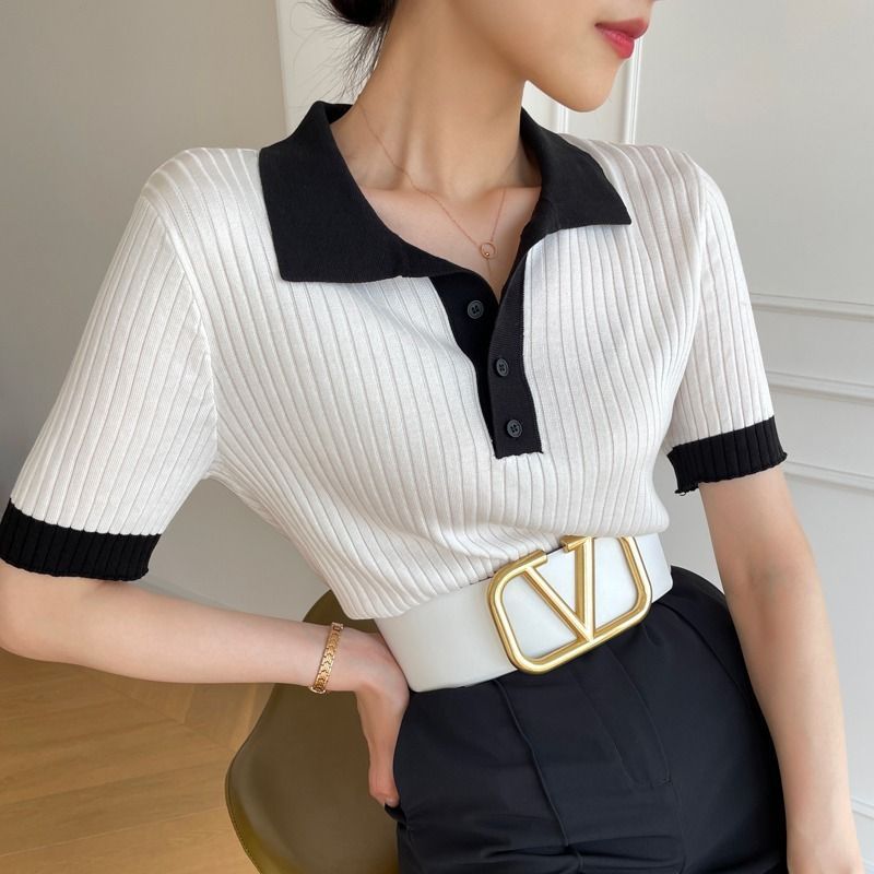 Contrast Collar Ice Silk T-Shirt