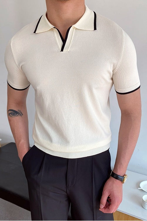 Men's Elbow-Sleeved Polo Collar T-Shirt